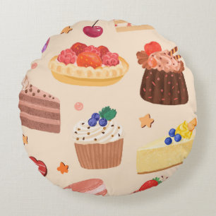 Coussins Ronds Tarte aux Fruits Rouges Frais & Motif de Desserts