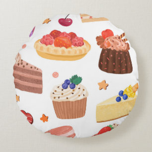 Coussins Ronds Tarte aux Fruits Rouges Frais & Motif de Desserts