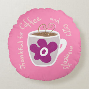 Coussins Ronds Tasse à café confortable avec grande fleur et cita