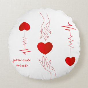 Coussins Ronds Tasse d'amour minimaliste Battement de cœur et Mai