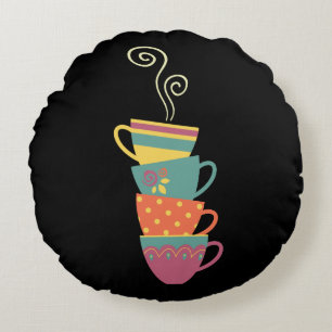Coussins Ronds Tasses de porcelaine empilées, thé, café vapeur