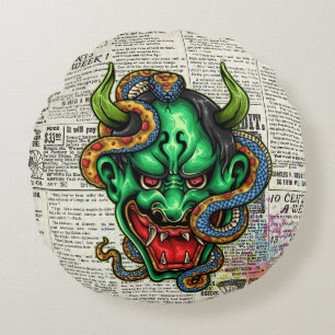 Coussins Ronds Tatouage Dragon Vert