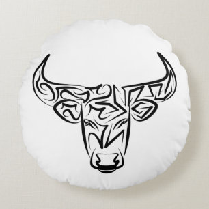 Coussins Ronds Taureau tribal noir et blanc / Ox