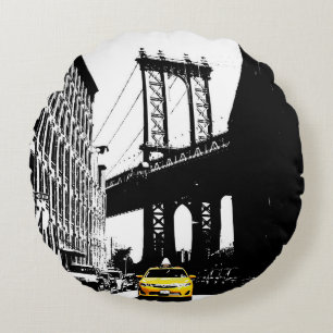 Coussins Ronds Taxi jaune Brooklyn Nyc New York City Croix noire