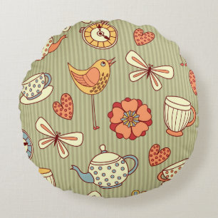 Coussins Ronds Tea Party d'été : Motif sans couture