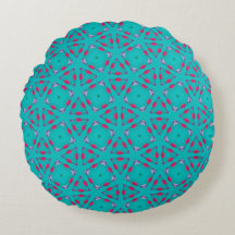 Teal Pink Retro Geometry Round Pillow