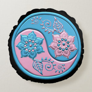 Coussins Ronds Teal & Pink Yin Yang