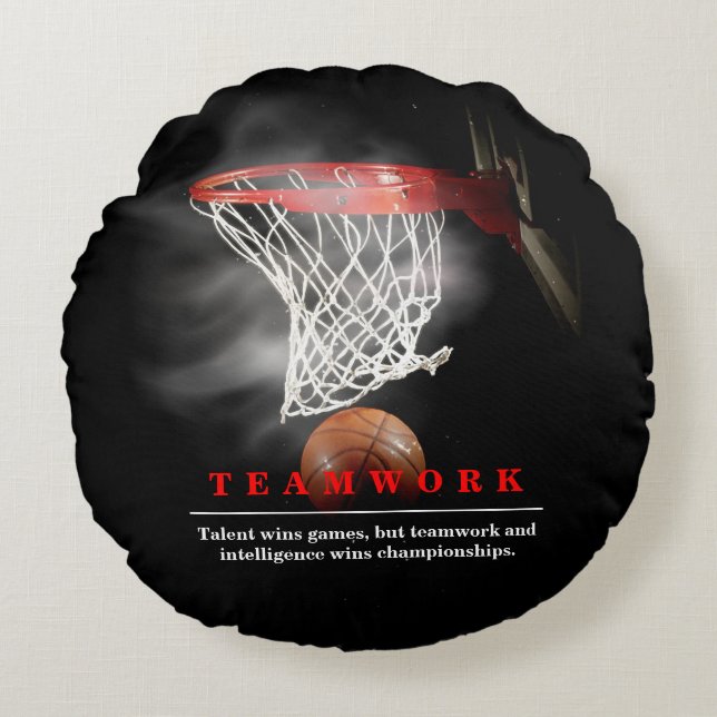 Coussins Ronds Teamwork Basketball Motivational Inspirational (Devant)