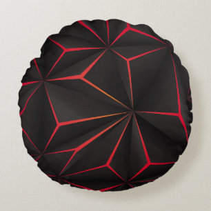 Coussins Ronds techno futuriste Abstrait en polygone noir