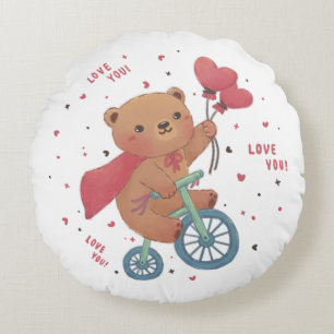 Coussins Ronds Teddy Bear on Bike : Love You!