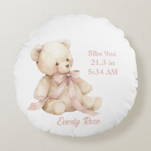 Coussins Ronds Teddy Bear Pastel Champagne Gold Baby Girl Birth