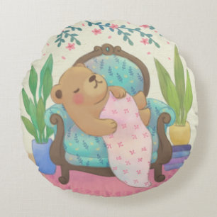Coussins Ronds Teddy Bear sur fauteuil Vintage Illustration