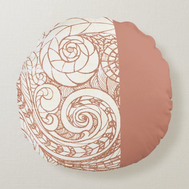 Coussins Ronds Terracotta Botanical Swirl (Devant)