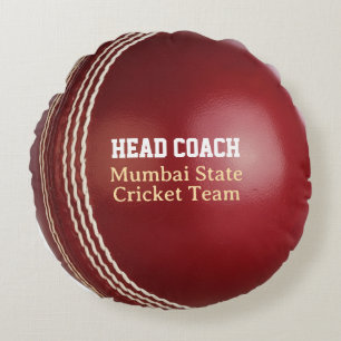 Coussins Ronds Test Match Red Cricket Ball avec texte personnalis