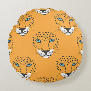 Coussins Ronds Tête de léopard orange, motif sans soudure.