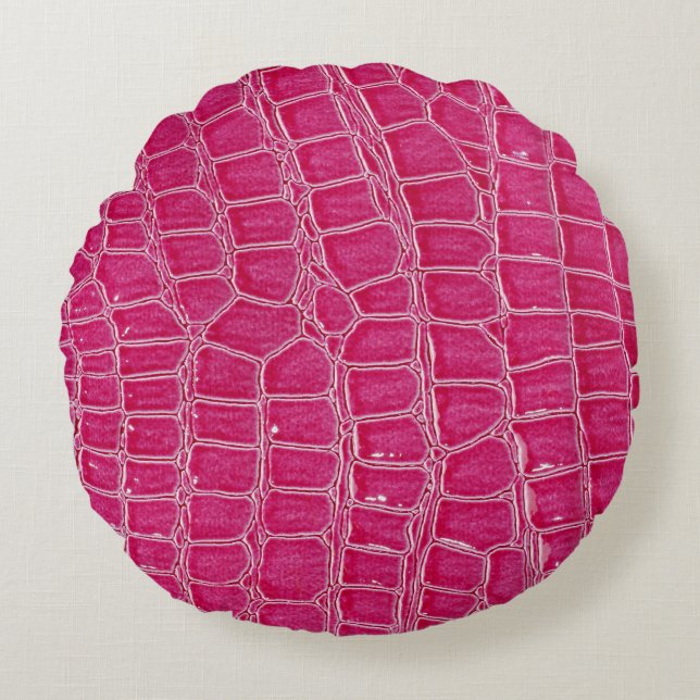 Coussins Ronds Texture à motif d'alligator rose (Devant)