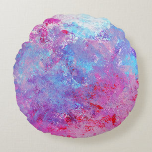 Coussins Ronds Texture créative bleu-rose, taches de peinture.