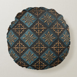 Coussins Ronds Texture de bronze avec motif de sculpture.