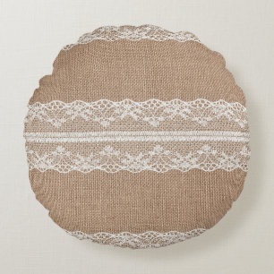 Coussins Ronds Texture de dentelle blanche Brown
