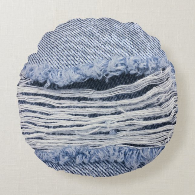 Coussins Ronds Texture de jean bleu clair torn (Devant)