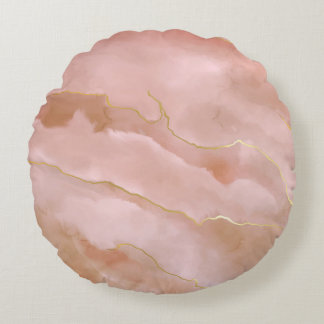 Coussins Ronds Texture or en marbre rose liquide