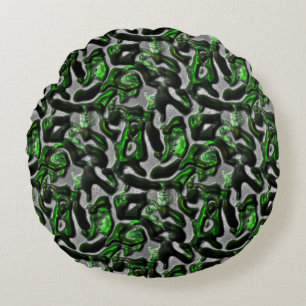 Coussins Ronds Texture verte de chaux attrayante gravée en gris
