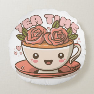 Coussins Ronds Thé Temps Rose Thé Kawaii