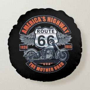 Coussins Ronds Thème de base foncé Route 66 Motos