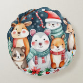 Coussins Ronds Thème de Noël Animaux mignons (Dos)