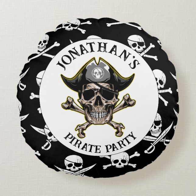 Coussins Ronds Thème pirate Parti Skull Adulte.Croix Bones (Devant)