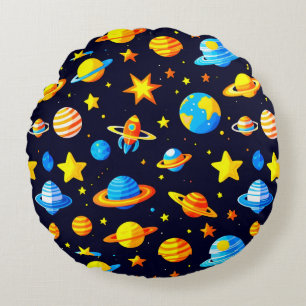 Coussins Ronds Thème spatial coloré avec planètes