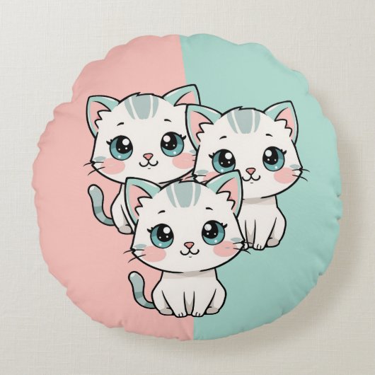 Coussins Ronds Three Cute Kawai Cats (Devant)