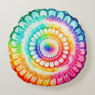 Coussins Ronds Tie Dye Arc-en-ciel Couleurs Rétro Hippie Super