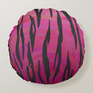 Coussins Ronds Tiger rose chaud et noir