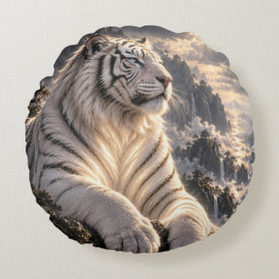 Coussins Ronds Tigre Blanc dans les Montagnes enneigées – Faune M