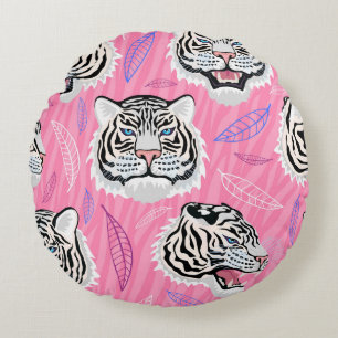 Coussins Ronds Tigre blanc : Jungle Motif de la forêt tropicale