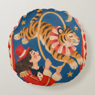 Coussins Ronds Tigre de cirque vintage et Funhaus de Monsieur Loy
