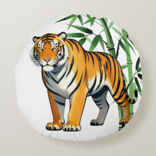 Coussins Ronds Tigre de dessin animé Cadeau Amateur de tigre Oran