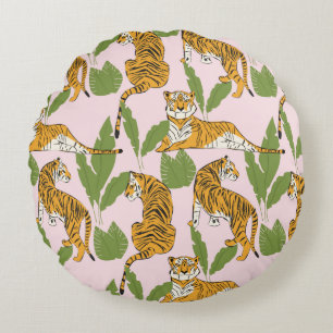 Coussins Ronds Tigre dessiné à la main sans couture motif, gros