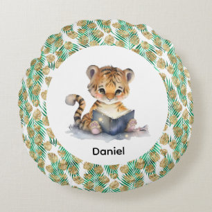 Coussins Ronds Tigre mignon lire un livre