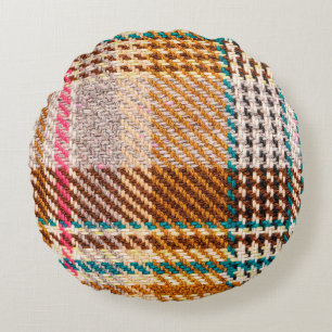 Coussins Ronds Tissu à damiers Brown avec fils colorés. Scott
