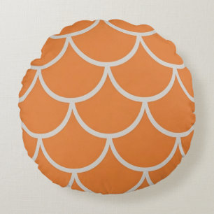Coussins Ronds Tissu à écaille de mermaid en orange Tissu à écail