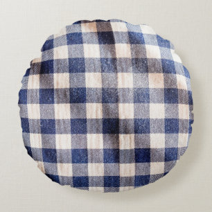 Coussins Ronds tissu bleu en vichy tissu tissu, chemise texture 