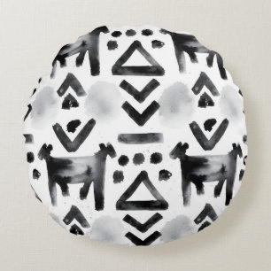 Coussins Ronds Tissu de boue audacieux – Motif noir et blanc