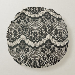 Coussins Ronds Tissu dentelle ornement sur blanc.