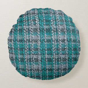 Coussins Ronds Tissu écossais turquoise, arrière - plan texturé.