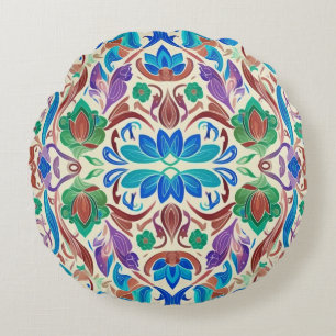 Coussins Ronds Tissu fleuri multicolore dynamique design motif
