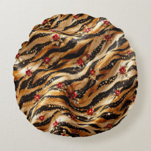 Coussins Ronds Tissu Tigre Rose Cristal Rouge