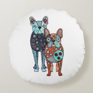 Coussins Ronds Tissus fantaisistes de bouledogues français Art fo