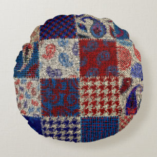 Coussins Ronds Toile brute de patchwork, imitation motif.